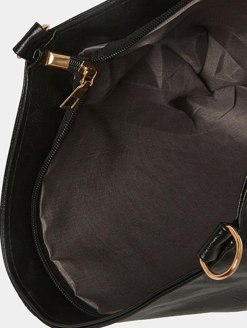 wome black textured letherrette (pu) handbag - 21071581 - Standard Image - 2