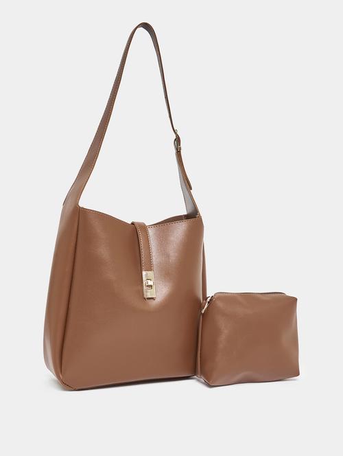 wome brown solids letherrette (pu) handbag - 21071585 - Standard Image - 0