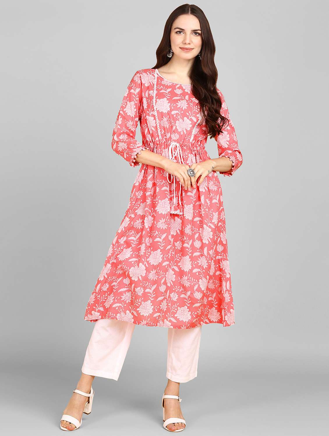 pink floral printed a-line kurta