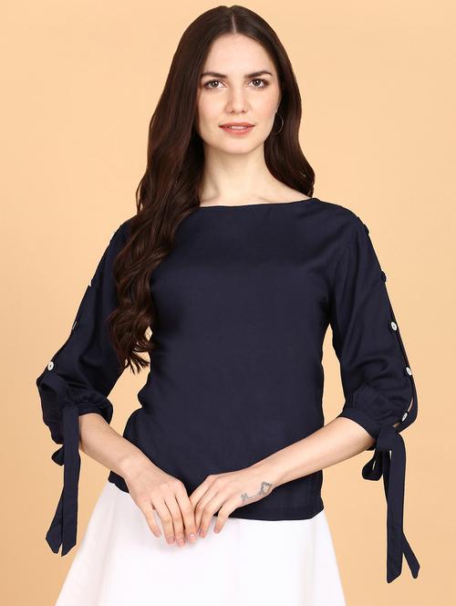 women blue solids regular top - 21072117 - Standard Image - 0