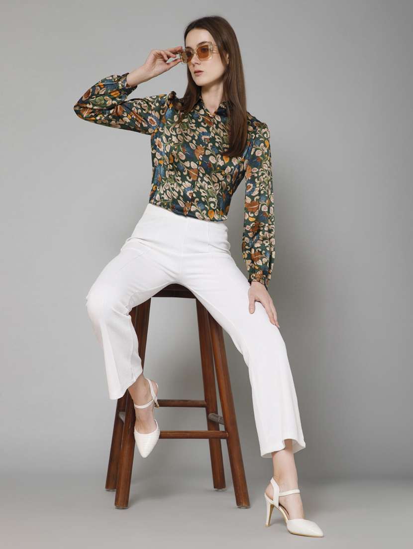 Green Floral Printed Detailed Casual Shirt