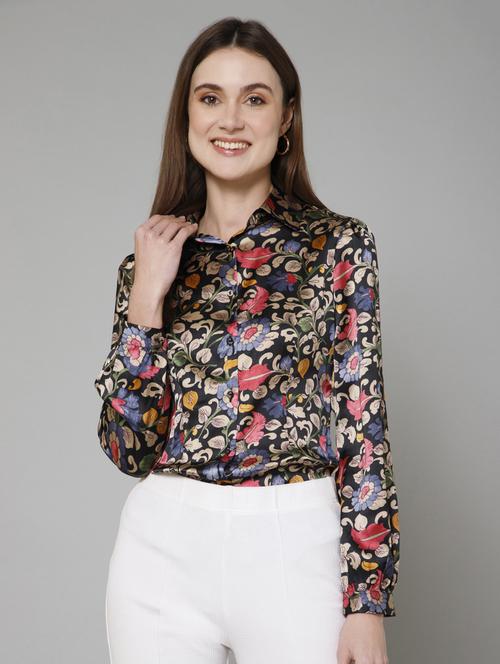 black floral printed detailed casual shirt - 21072199 - Standard Image - 0