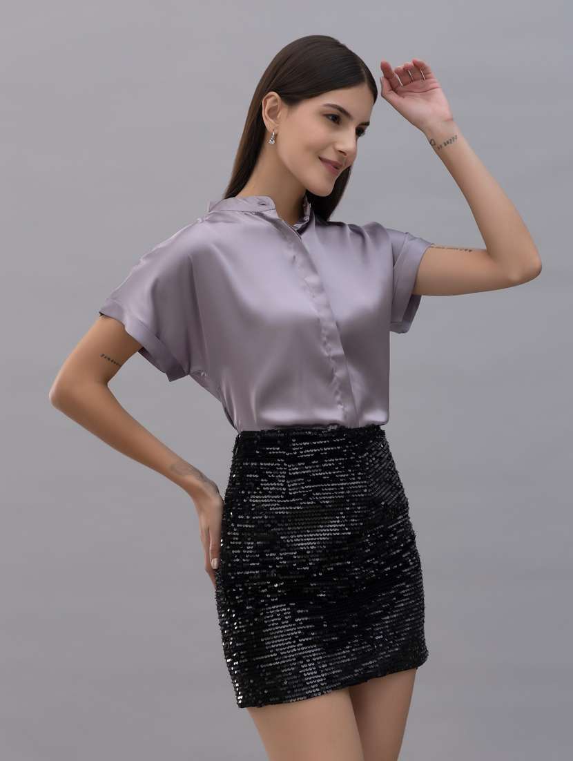 solid lavender satin casual shirt - 21072210 -  Standard Image - 2