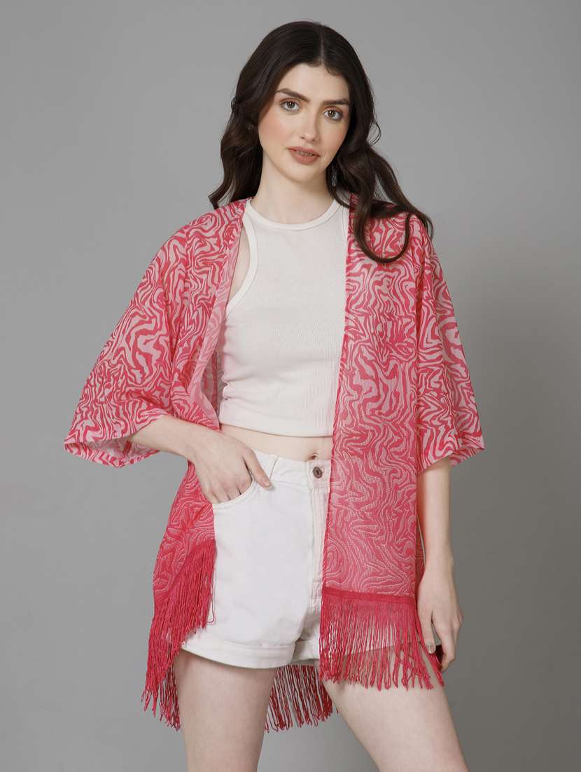 pink printed detailed shrug - 21072226 -  Standard Image - 2