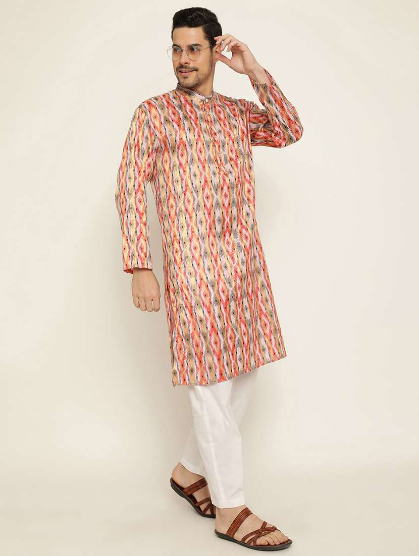 men mandarin neck printed kurta pyjama set - 21072262 - Standard Image - 2
