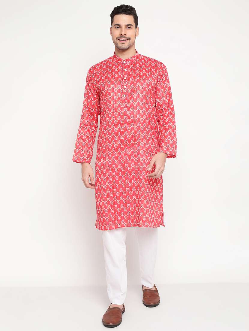 men mandarin neck printed kurta pyjama set
