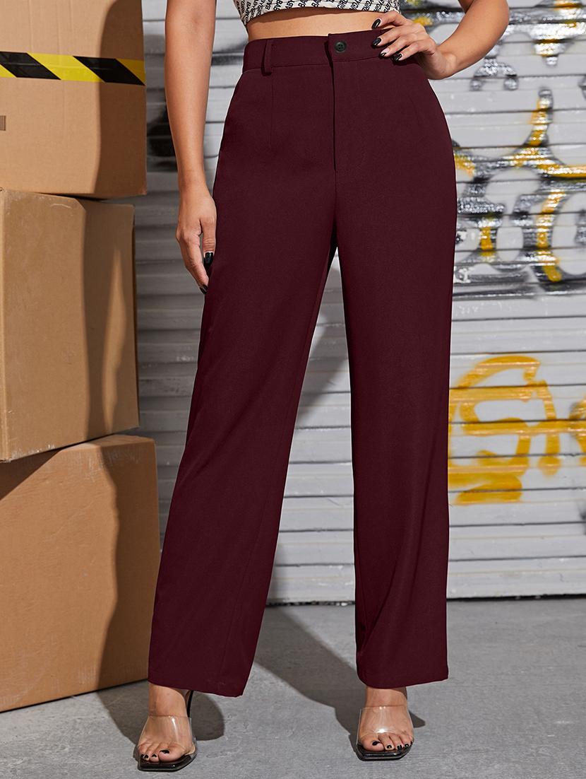 women solid high rise trouser