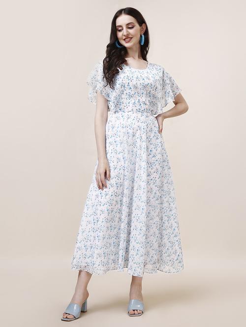 women round neck floral printed fit & flare dress - 21072580 -  Standard Image - 0
