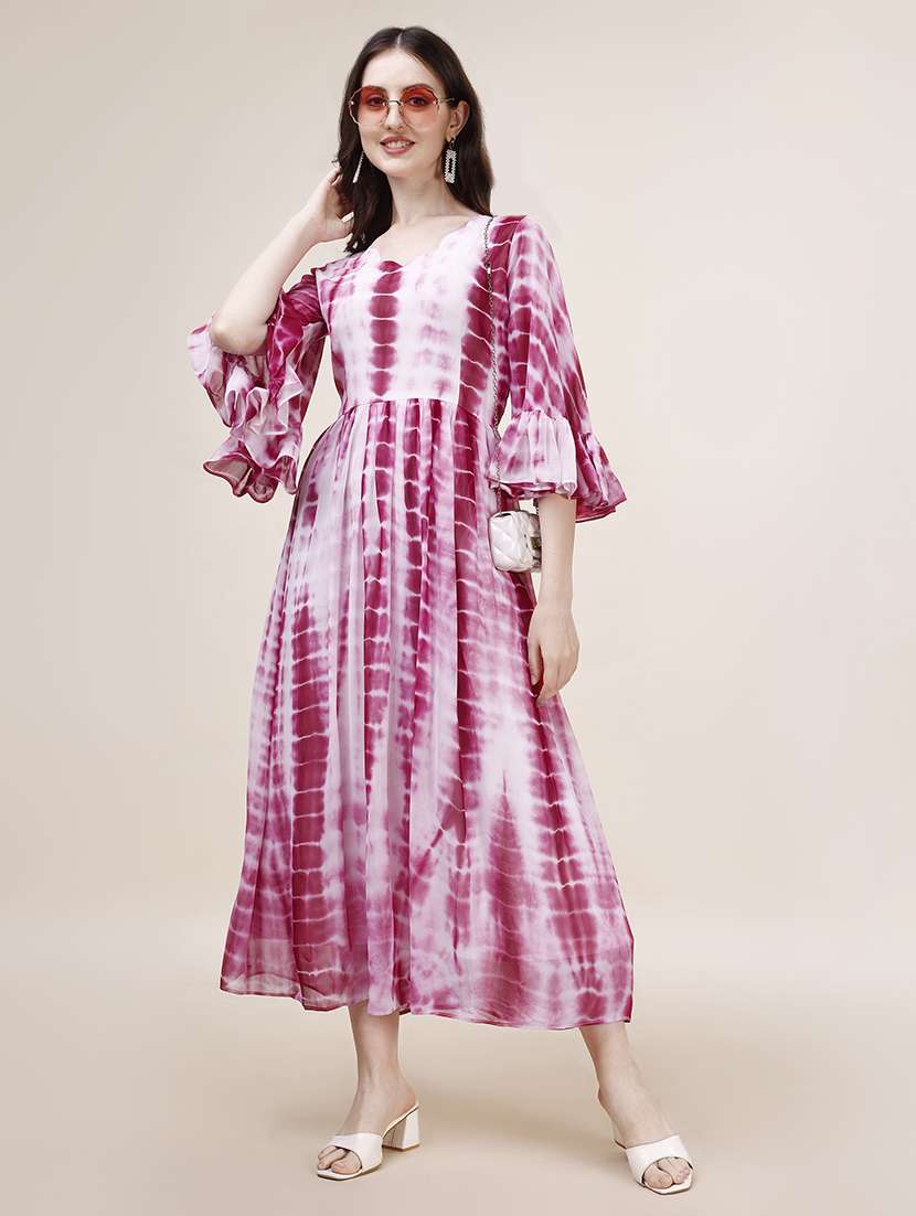 women pink tie & dye fit & flare dress