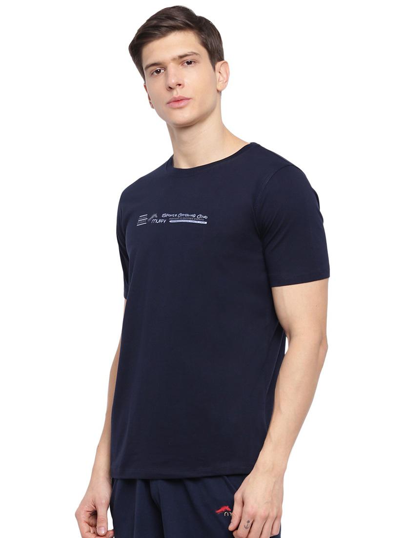 navy blue chest printed casual t-shirt - 21072772 - Standard Image - 2