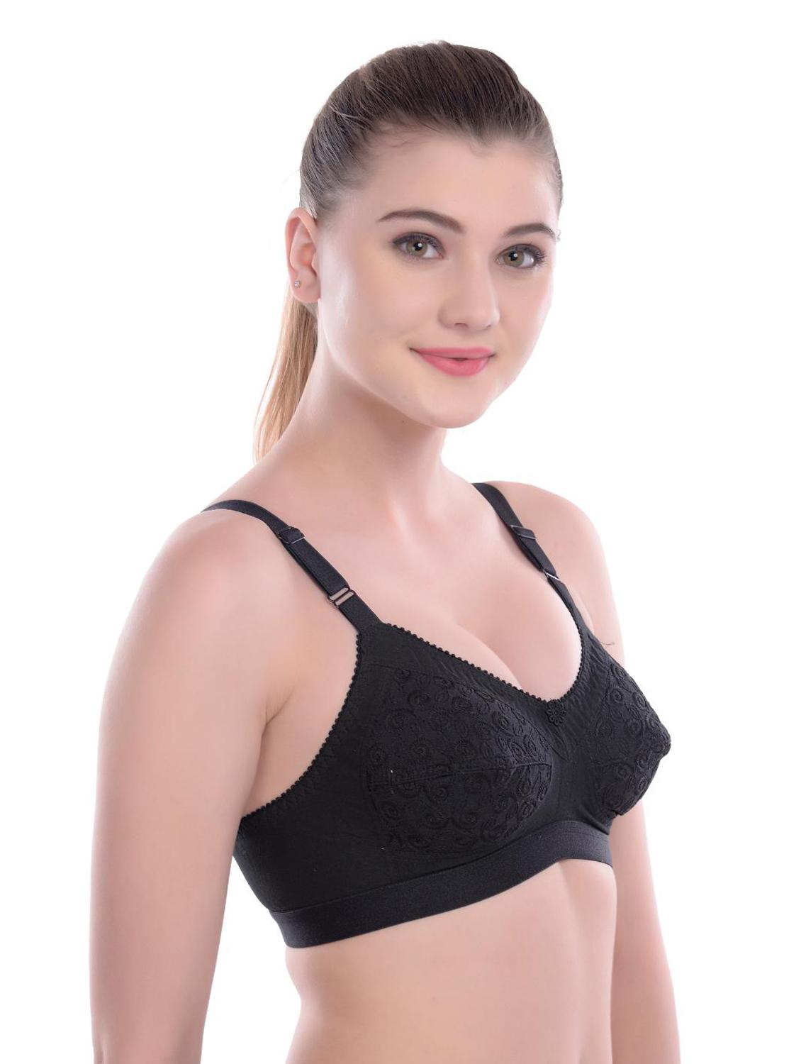 solid black cotton regular bra - 21073126 - Standard Image - 2