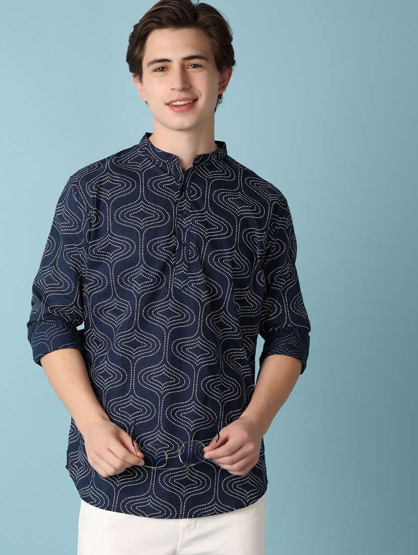 men printed mandarin neck short kurtas - 21073248 -  Standard Image - 2