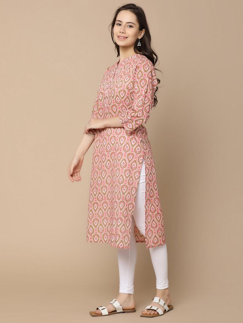 pink cotton straight kurta - 21073253 - Standard Image - 2