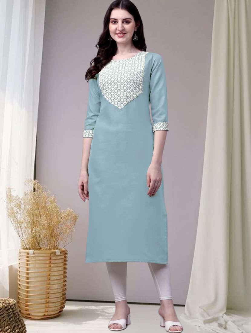 women three quarter sleeve straight kurta