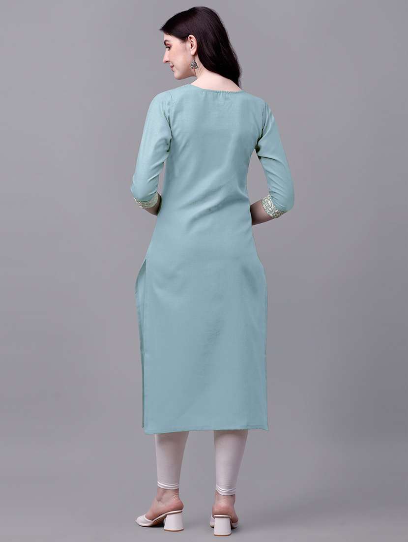 women three quarter sleeve straight kurta - 21073264 -  Standard Image - 2