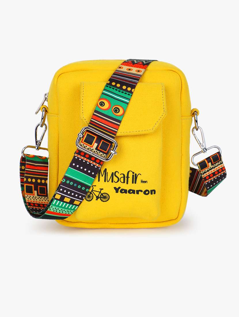 yellow canvas sling bag