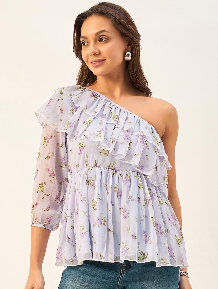 women lavender floral printed ruffle detailed top - 21073358 -  Zoom Image - 0
