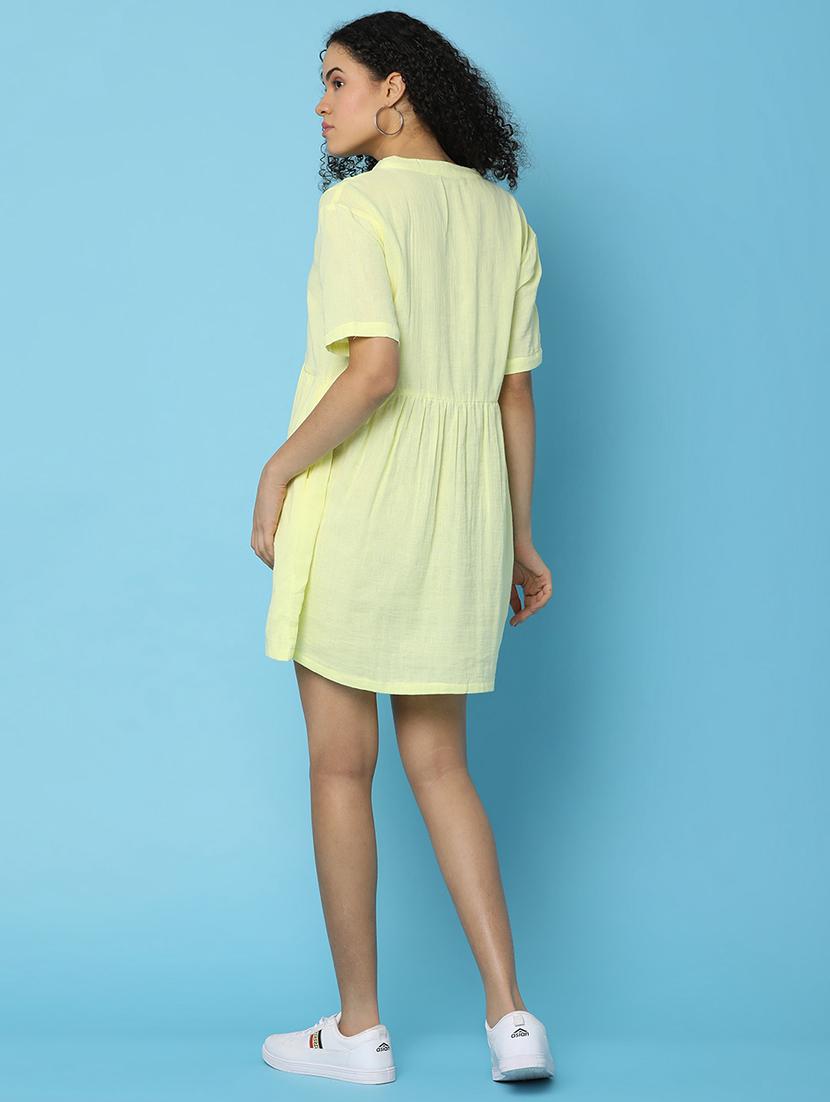 yellow cotton fit & flare dress - 21074011 - Standard Image - 2