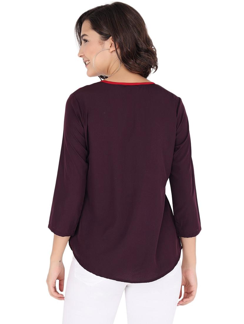 women purple colourblocked detailed regular top - 21074446 - Standard Image - 2