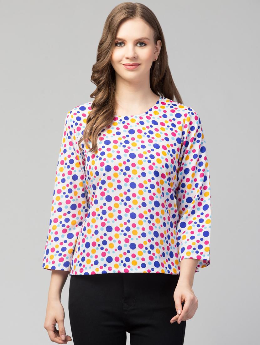 women white polka dots printed regular top - 21074456 -  Zoom Image - 0