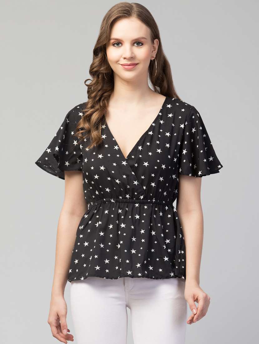 women black printed peplum top