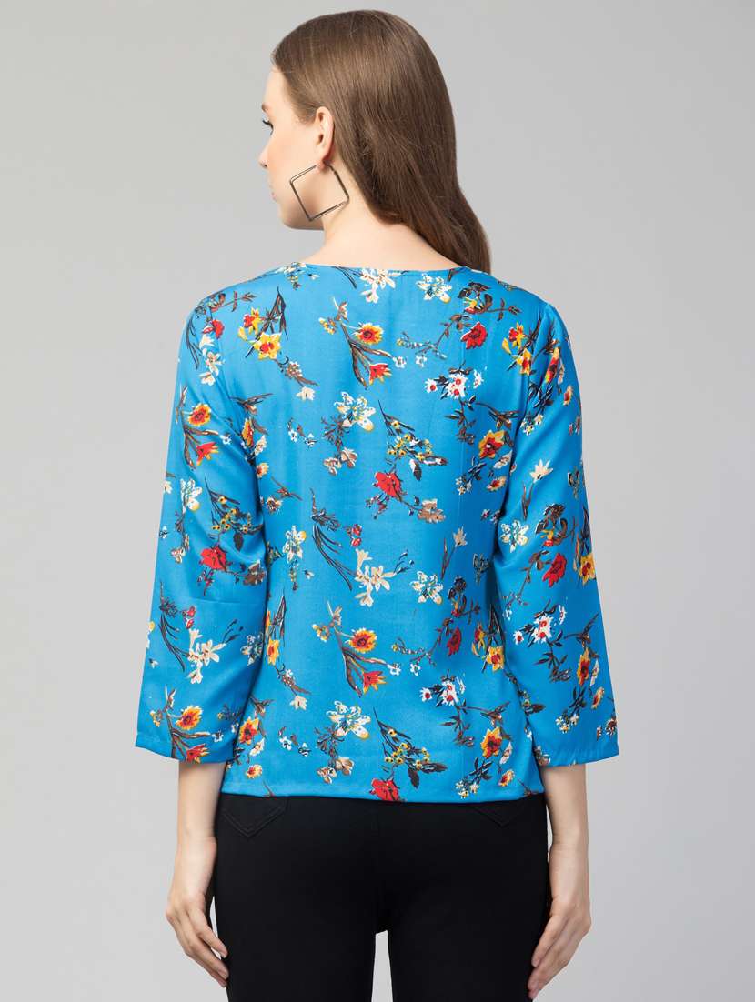 women blue  floral printed regular top - 21074469 -  Standard Image - 2