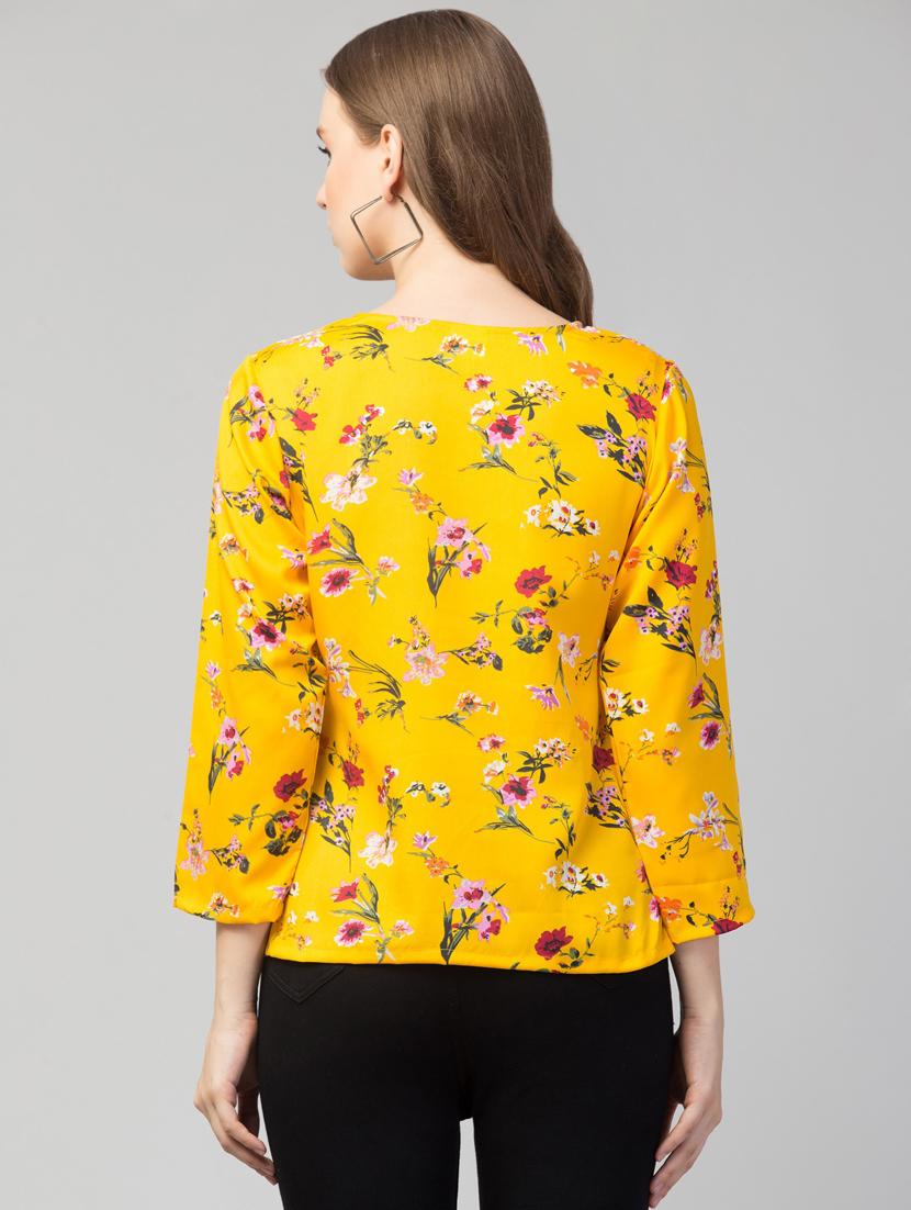 women yellow floral printed regular top - 21074471 - Standard Image - 2