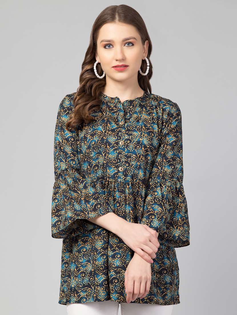 women blue printed detailed kurti