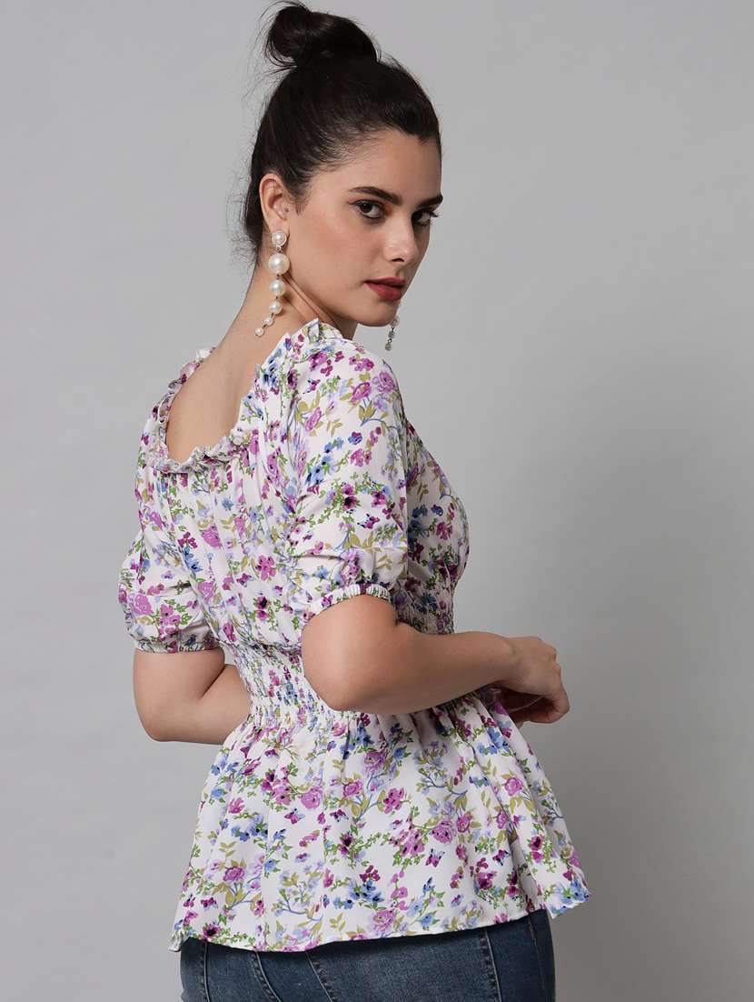 women white floral printed peplum top - 21074498 - Standard Image - 2