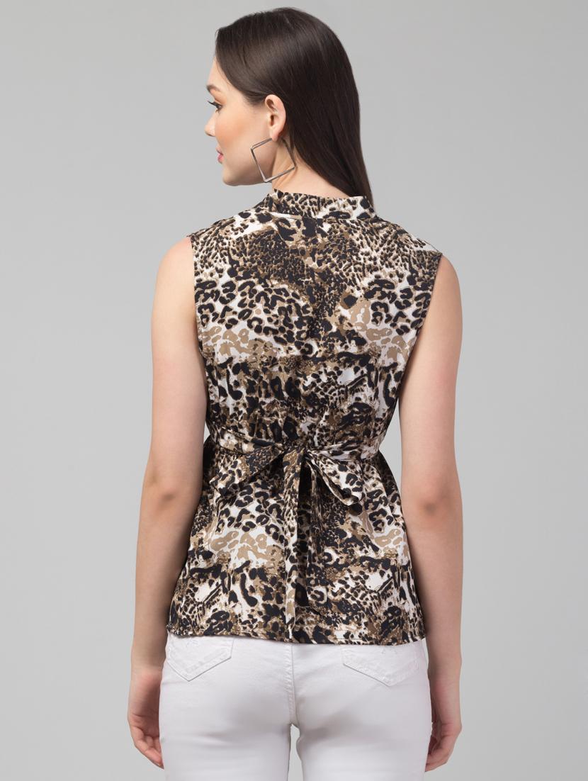 women brown printed detailed casual top - 21074505 - Standard Image - 2
