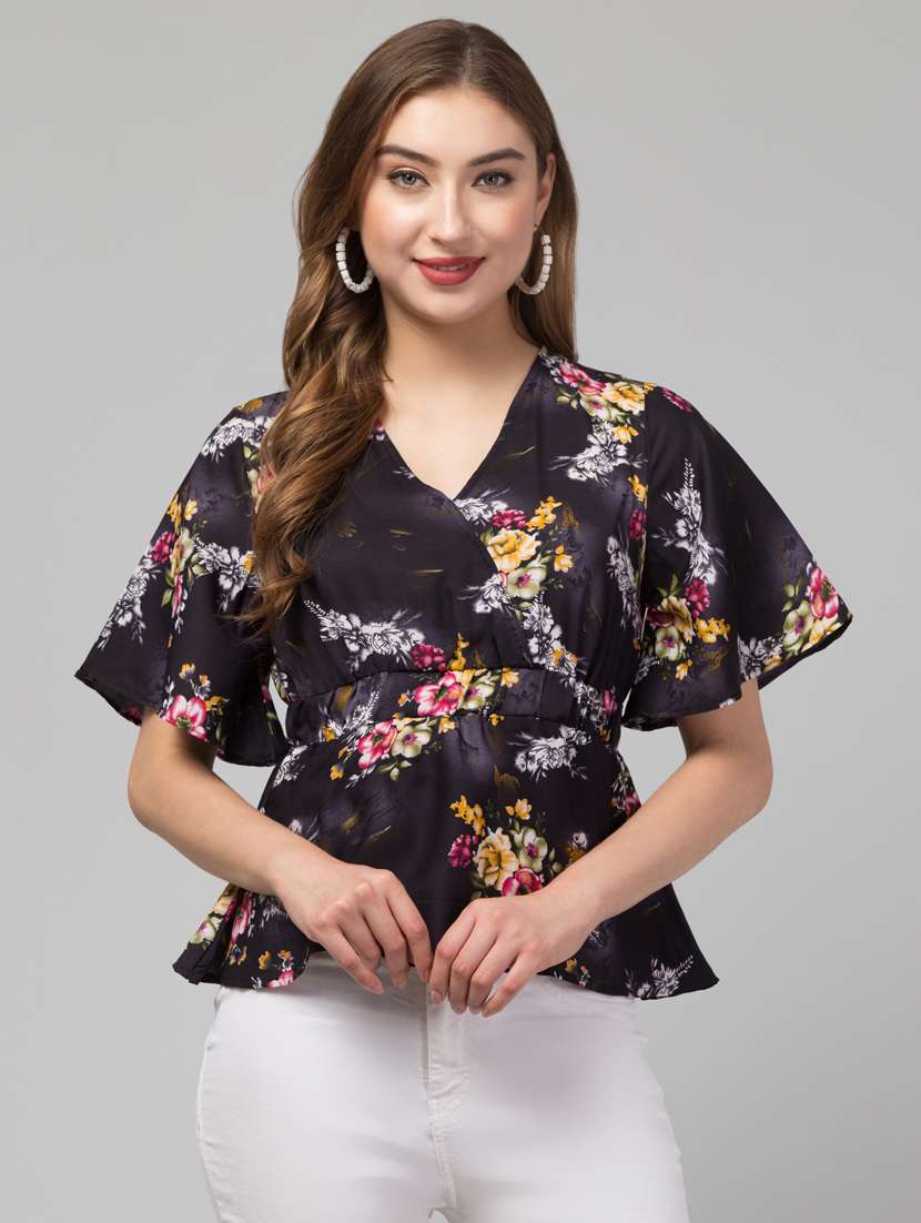 women black floral printed peplum top