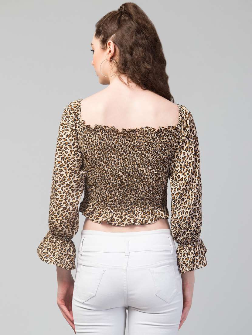 women brown printed crop top - 21074530 -  Standard Image - 2