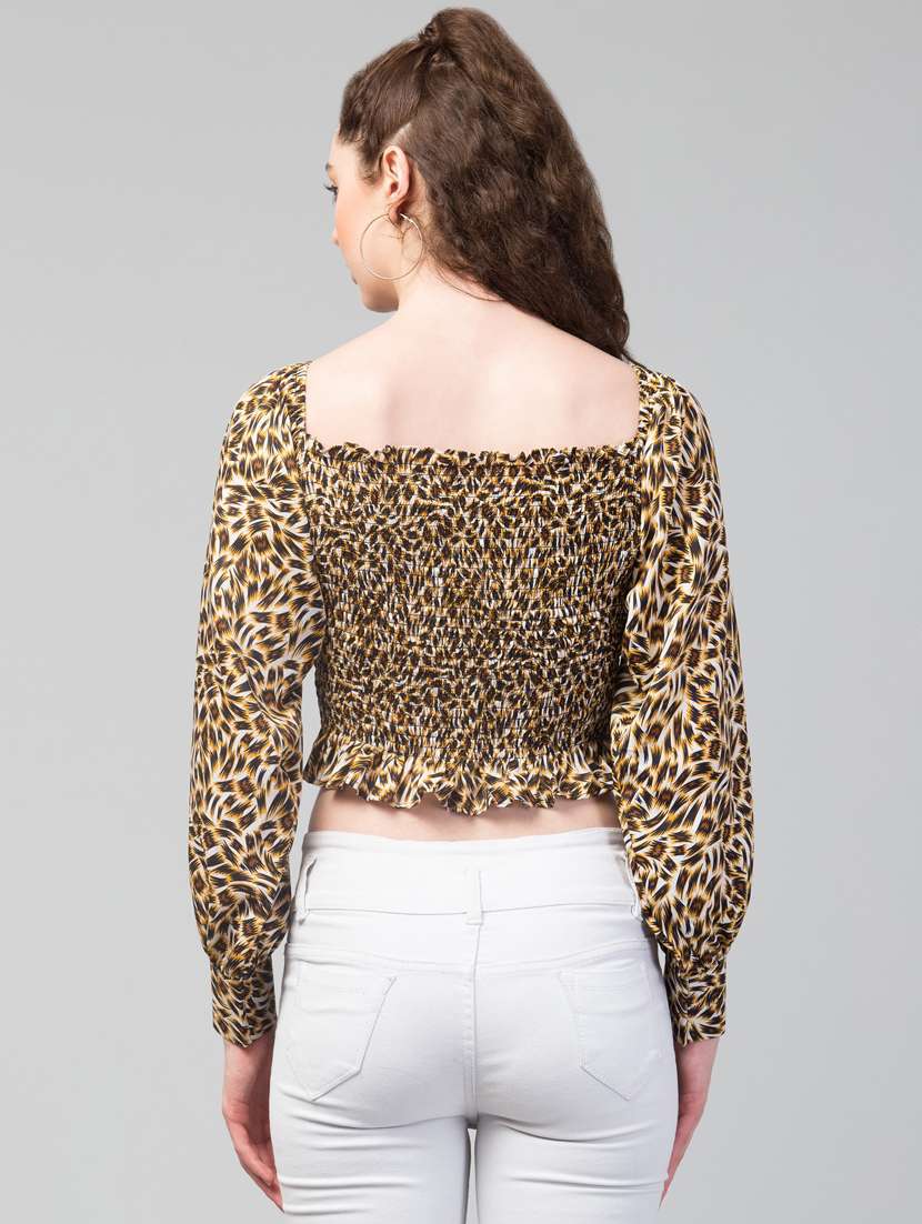 women brown printed crop top - 21074531 -  Standard Image - 2
