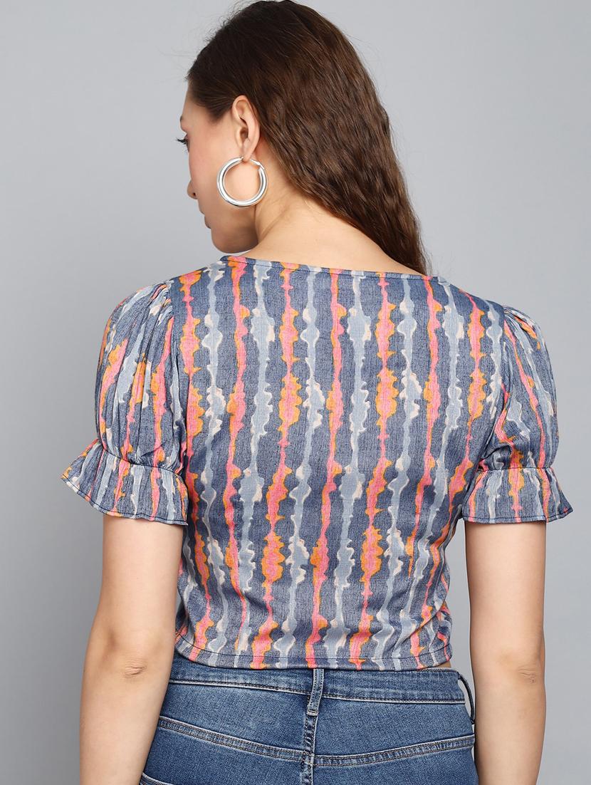 women blue tie & dye printed detailed crop top - 21074535 - Standard Image - 2