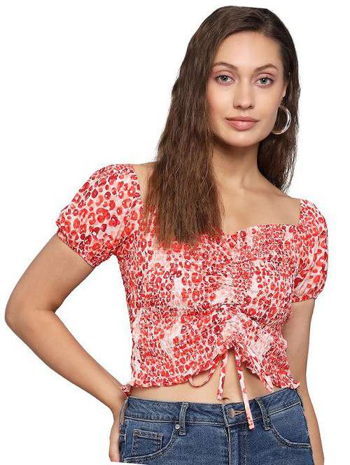 women red printed detailed crop top - 21074536 -  Standard Image - 0