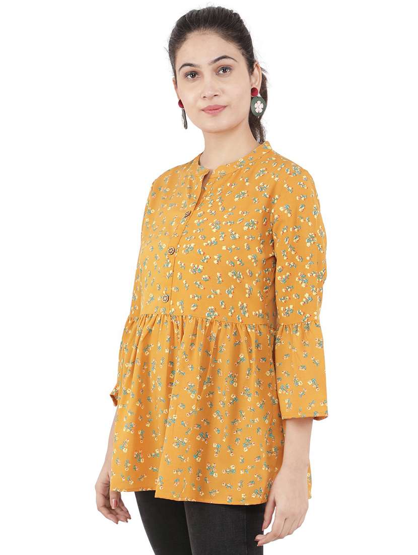 women yellow floral printed peplum top - 21074543 -  Standard Image - 2