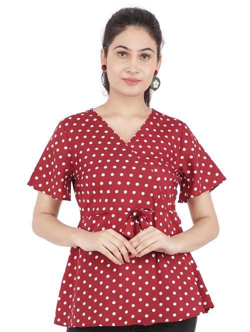 women red polka dots printed peplum top - 21074546 - Standard Image - 0