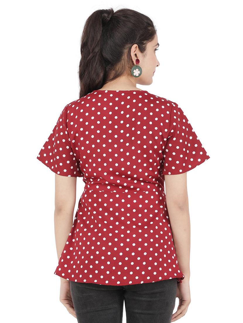 women red polka dots printed peplum top - 21074546 - Standard Image - 2
