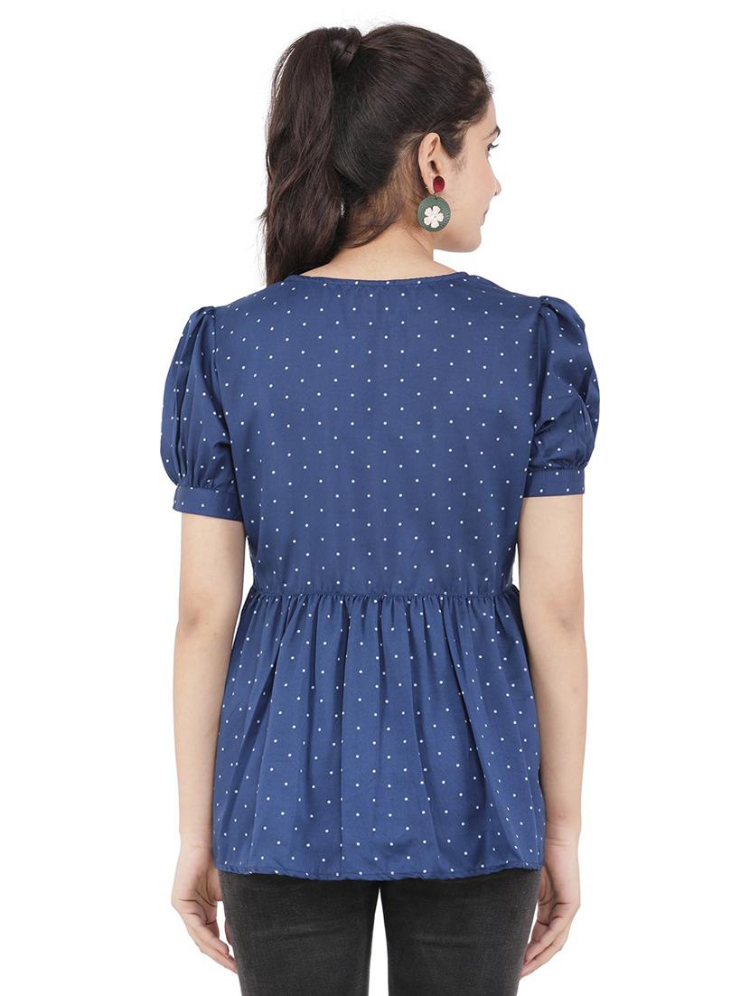 women navy blue printed peplum top - 21074548 - Standard Image - 2