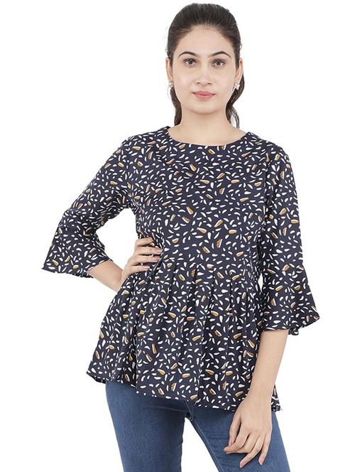 women navy blue round neck printed top - 21074549 -  Standard Image - 0