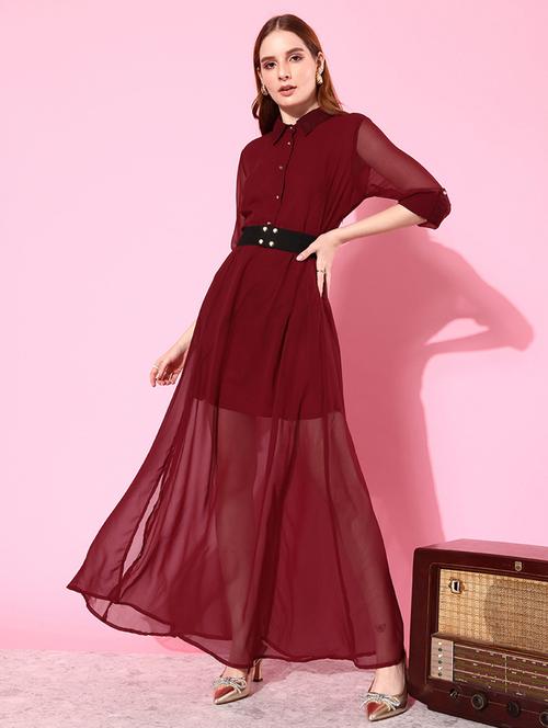 maroon georgette aline dress - 21074735 -  Standard Image - 0
