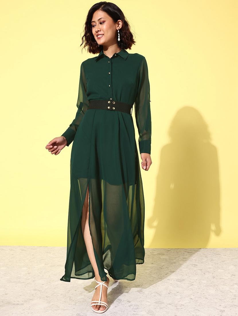 green georgette aline dress - 21074736 - Zoom Image - 0