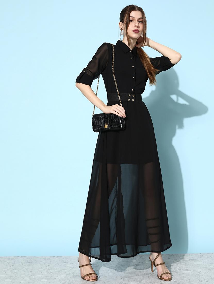 black georgette aline dress - 21074737 -  Zoom Image - 0