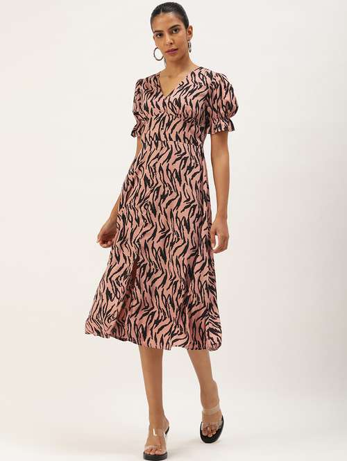 peach crepe fit & flare dress - 21074743 - Standard Image - 0