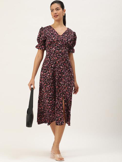 multi colored crepe fit & flare dress - 21074744 -  Standard Image - 0