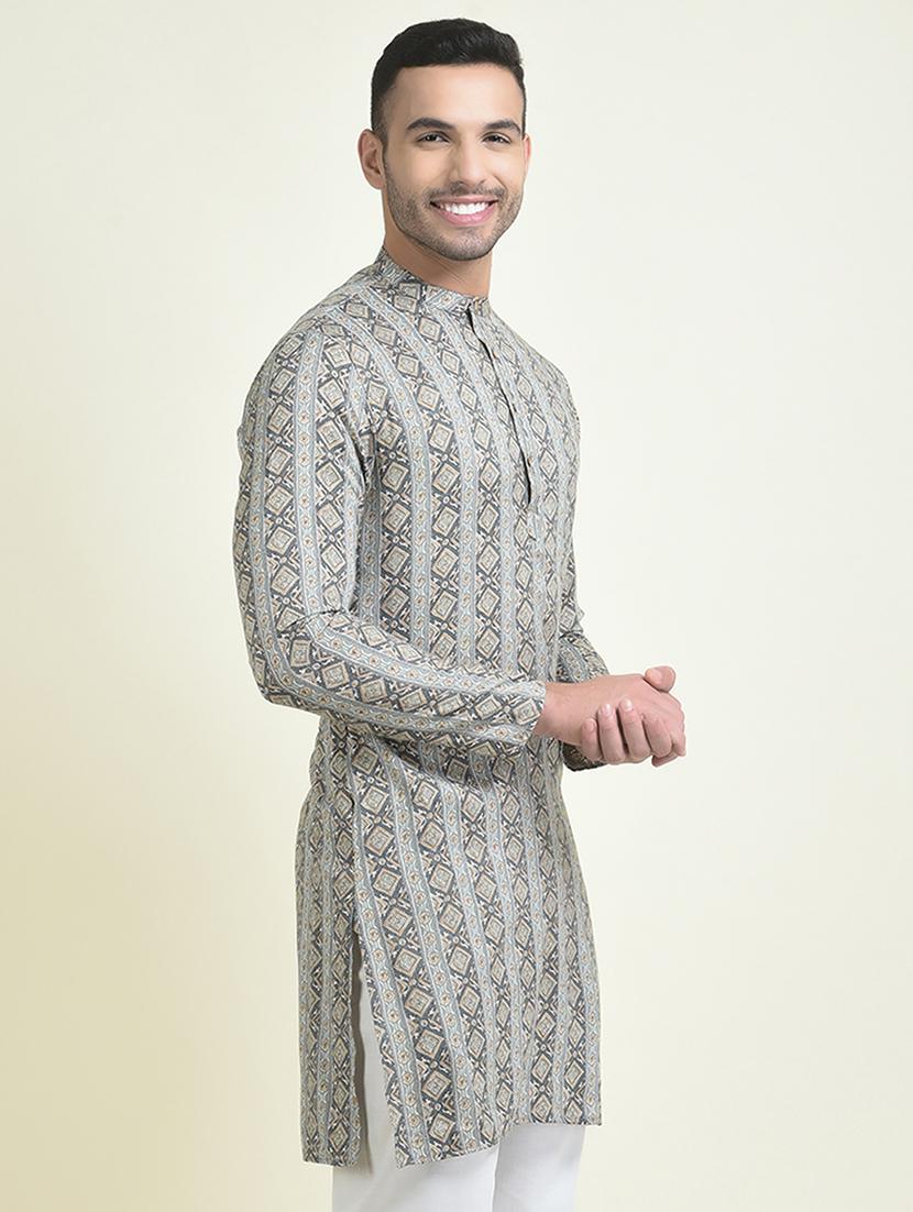 men mandarin neck printed long kurta - 21074955 - Standard Image - 2