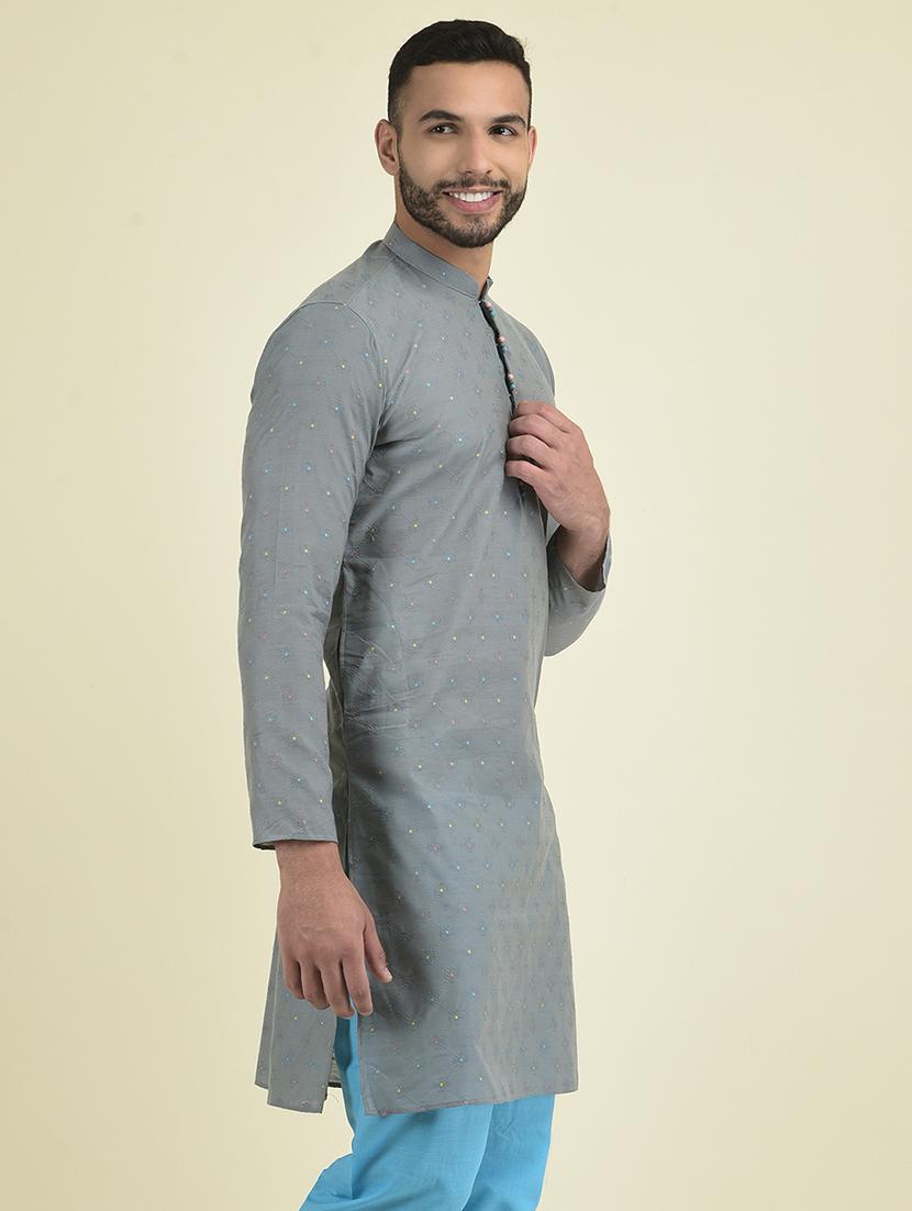 men mandarin neck self design long kurta - 21075014 - Standard Image - 2
