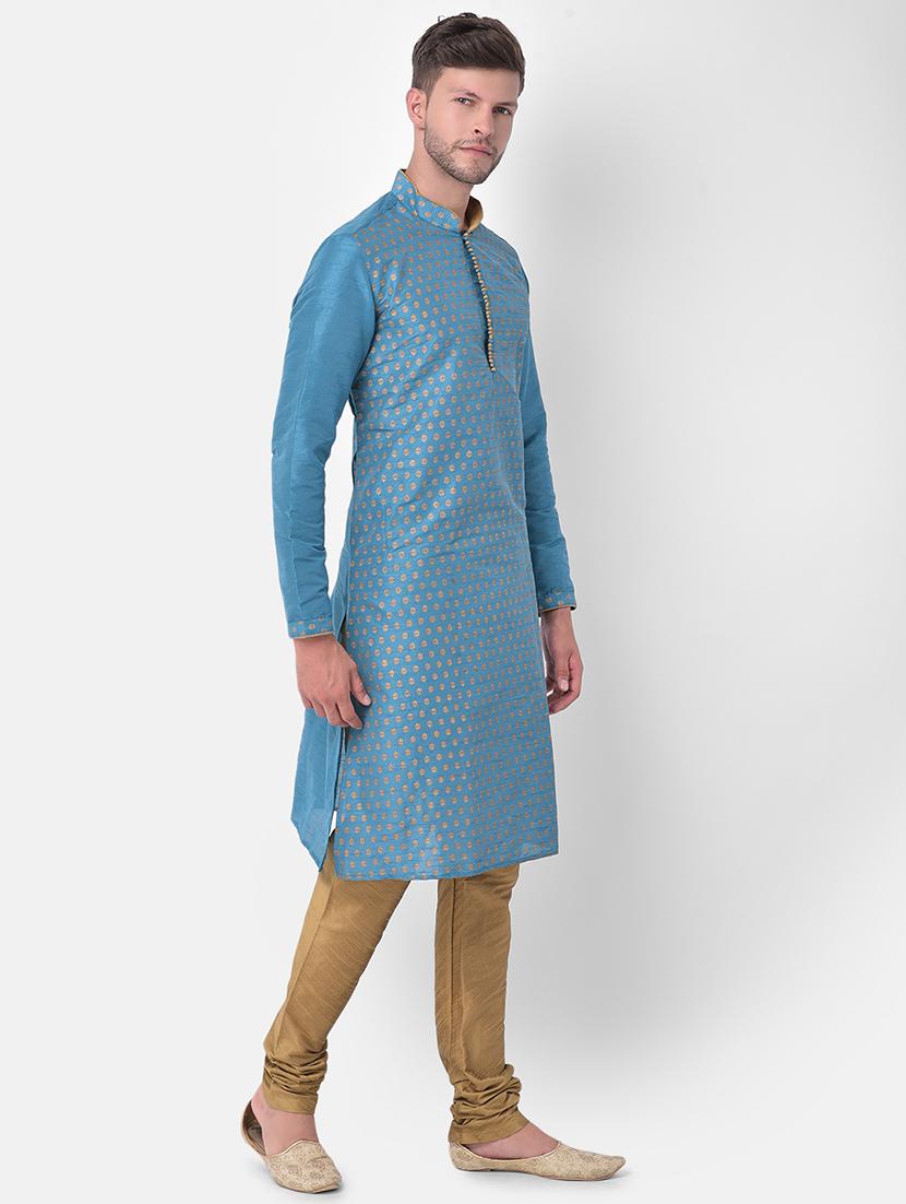 men printed silk long sleeve kurta - 21075471 - Standard Image - 2