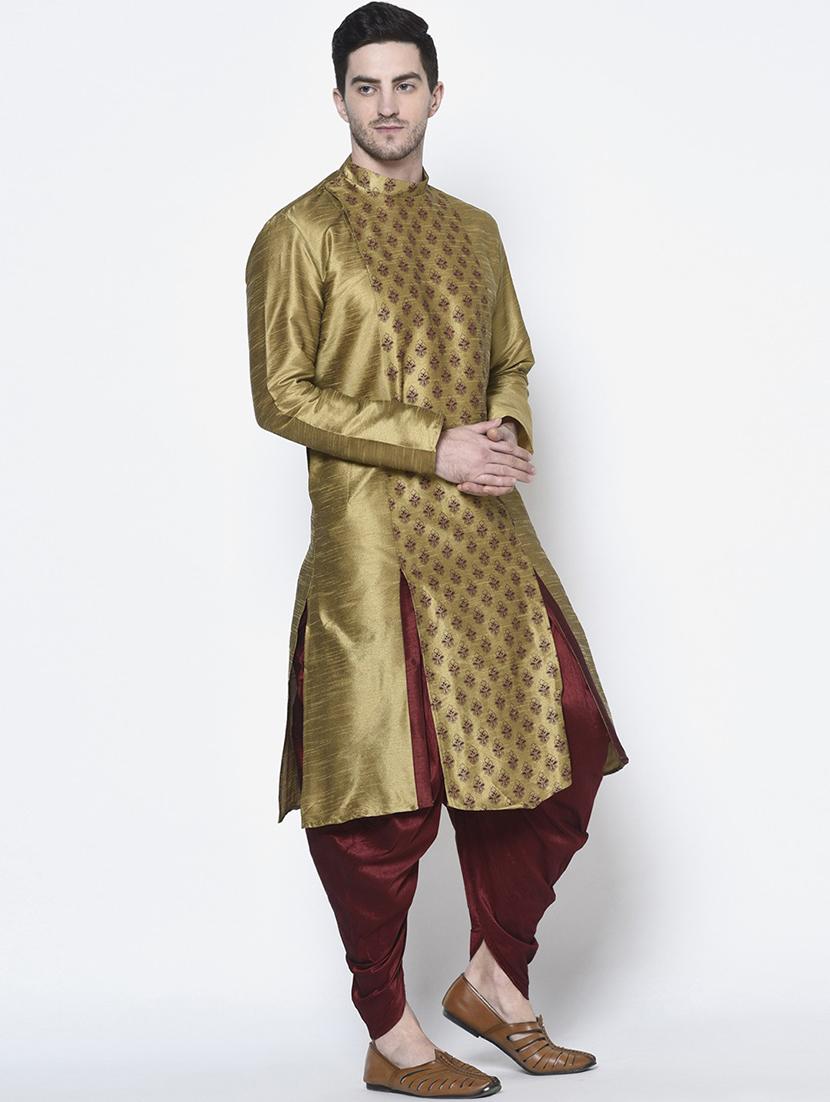 men overlap neck printed long kurta - 21075536 - Standard Image - 2