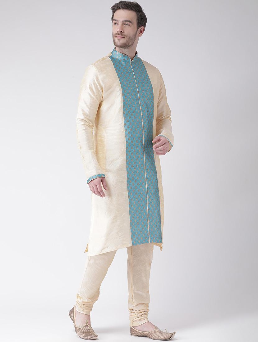 beige silk blend short kurta - 21075617 - Standard Image - 2